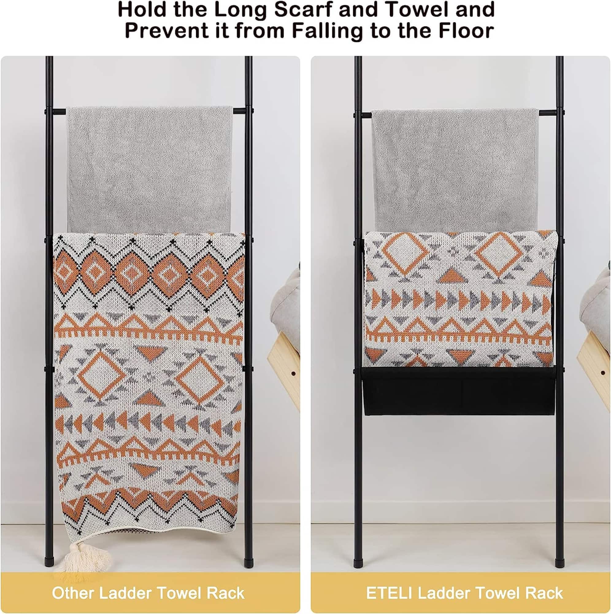 NEX™ 64.5" Farmhouse Decorative Ladder with 5 Hooks & Pocket